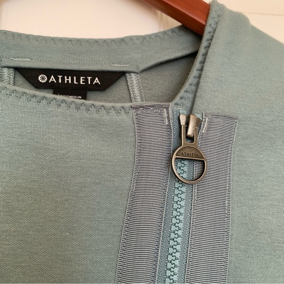 NWOT Athleta Jacket Women's Green Cotton Blend Asymmetric Zip Jacket S - Picture 5 of 13